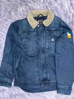 Carhartt Relaxed Fit Sherpa-Lined Jacket in Denim Blue and Cream size Large